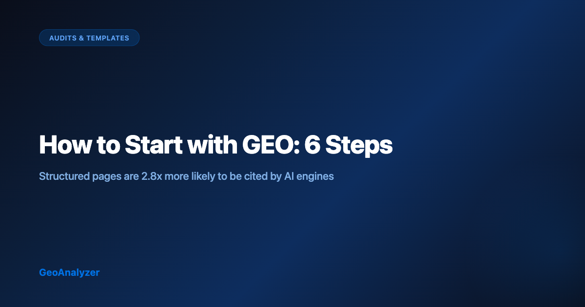 How to start with GEO 6 step framework showing structured pages are 2.8x more likely to be cited by AI engines